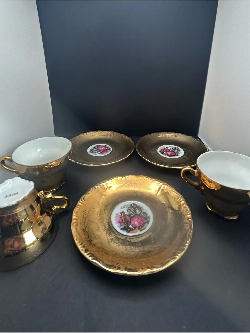 Vintage Golden Courting Colonial Couple Cup and Saucer